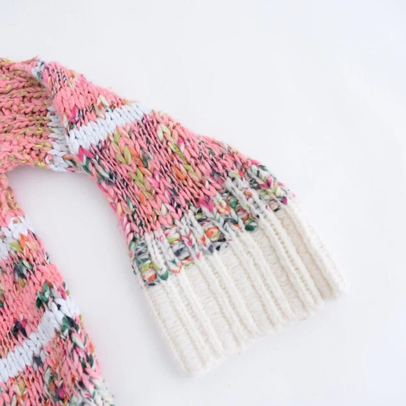 Anthropologie Kahlo Striped Pink & Cream Chunky Knit Crewneck Sweater S - Picture 5 of 12